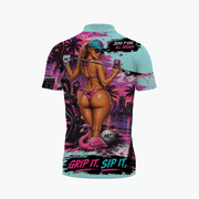 Grip It, Sip It polo in teal, back view thumbnail 2