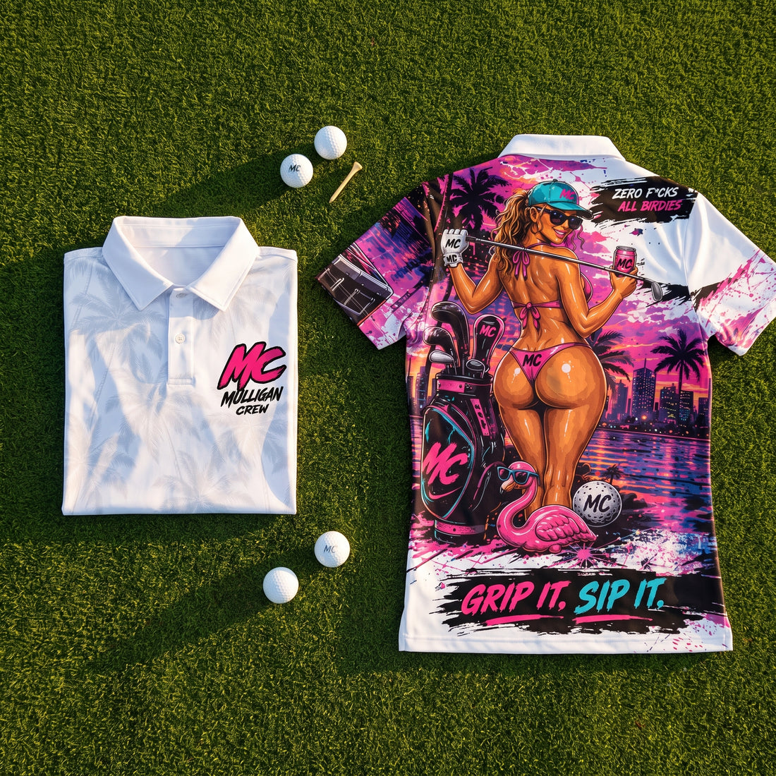 Grip It, Sip It — White · front and back on the green