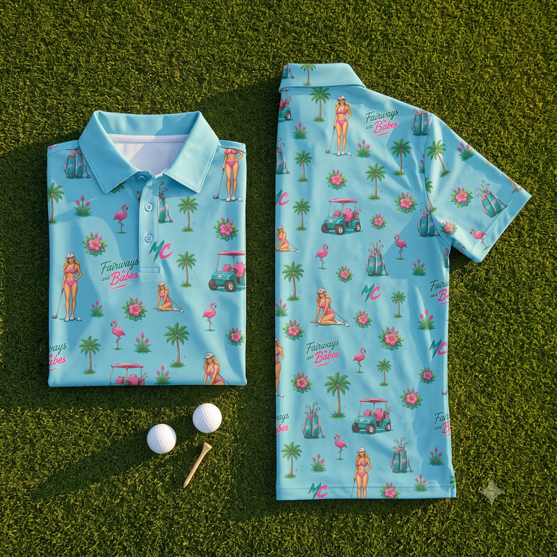 Fairways & Babes — Blue · front and back on the green