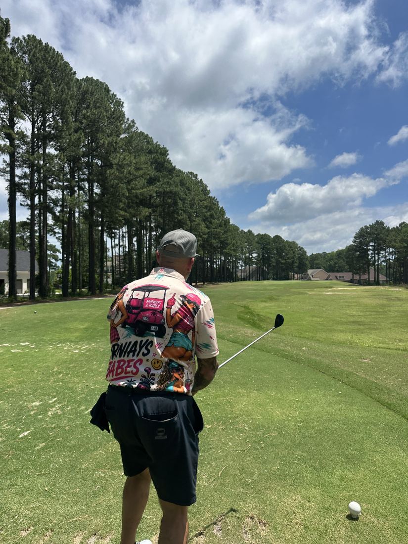 Lining up the shot in Mulligan Crew gear